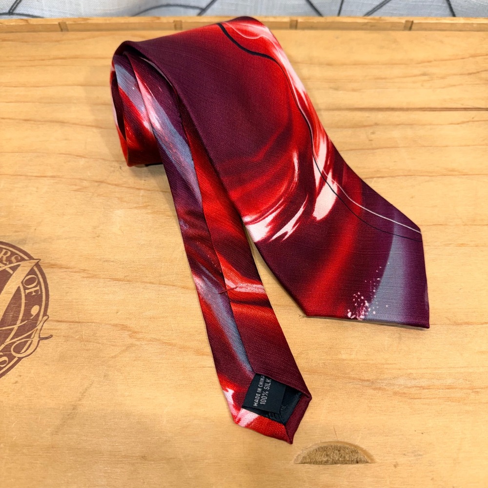 J Garcia Men's Silk Tie Snake Juggling‎ Show Collection 61 Burgundy Red Abstract